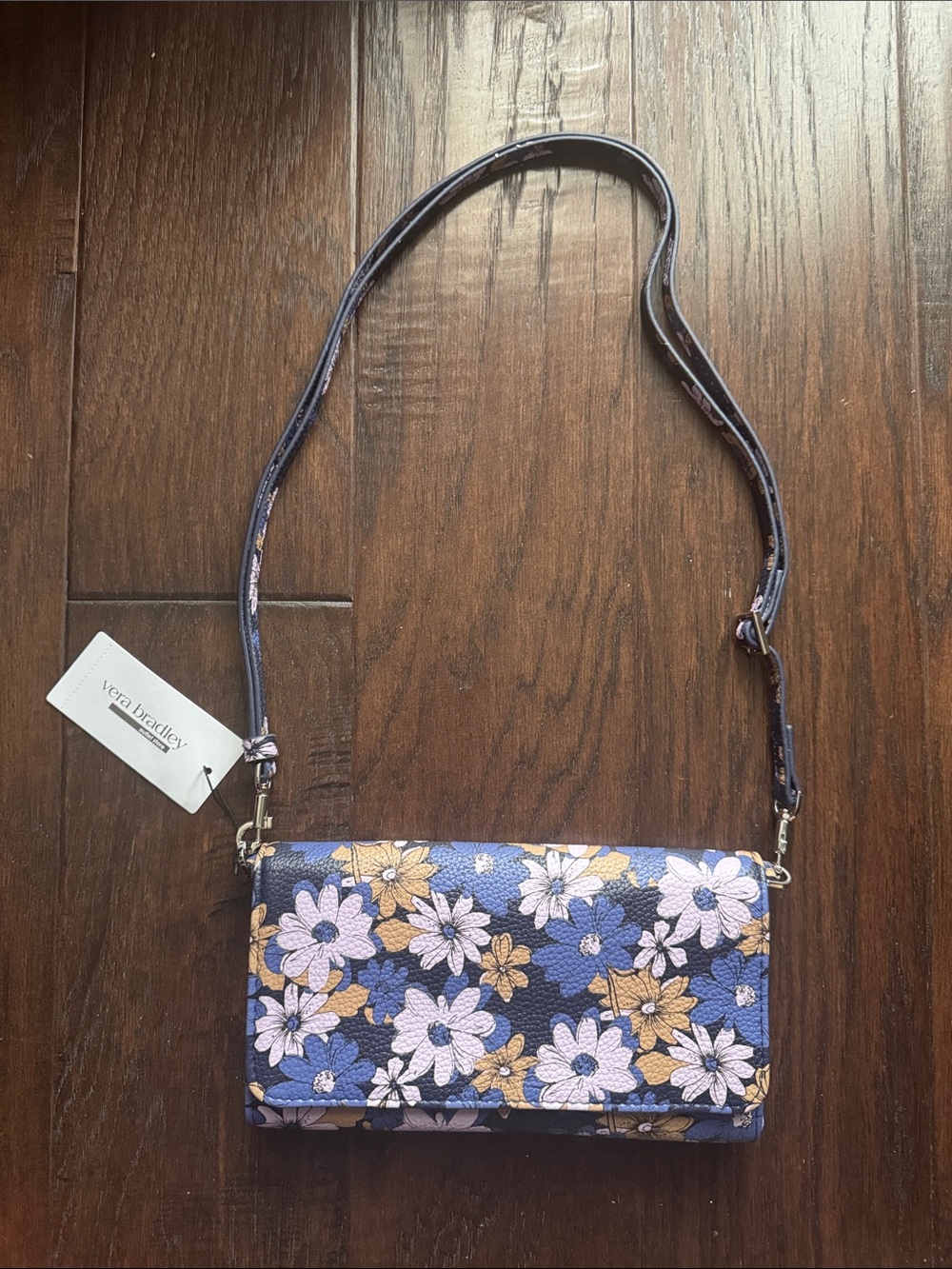 Vera Bradley Black, Pink and Purple Floral Crossbody Wallet - Picture 1 of 10